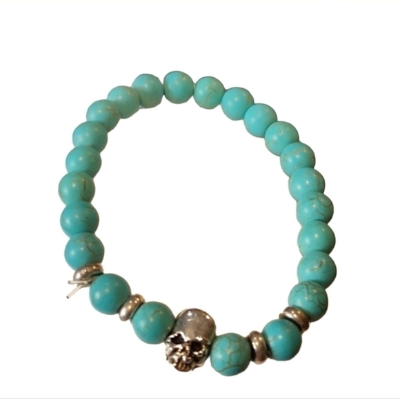 𝅺turquoise Bead With Skull Accent Howlite Chackra Bracelet - Picture 1 of 6